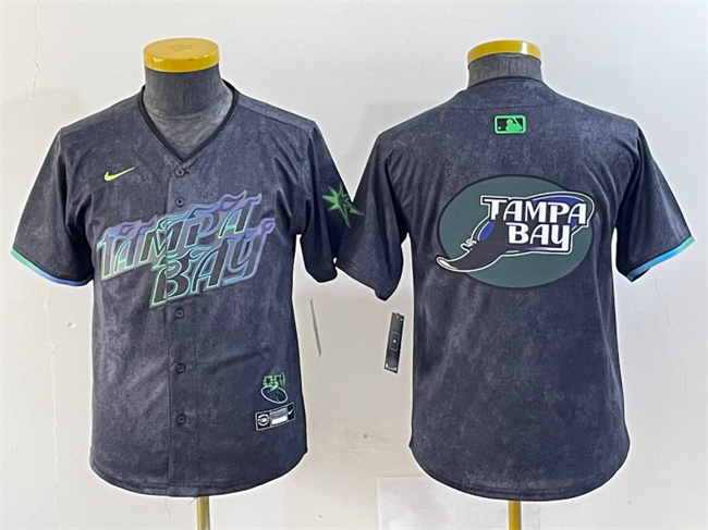 Youth Tampa Bay Rays Team Big Logo Charcoal 2024 City Connect Limited Stitched Baseball Jersey
